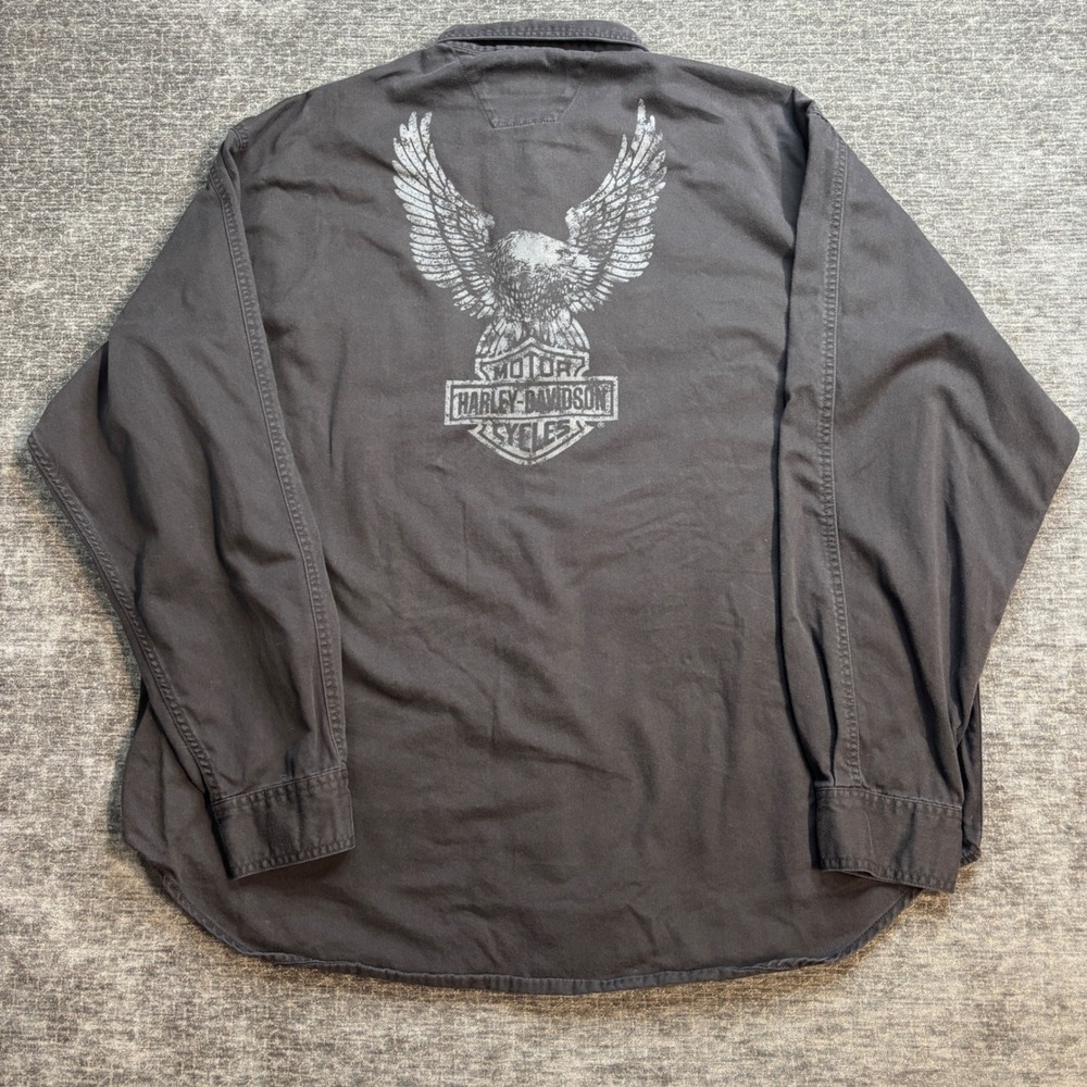 Harley-Davidson Mens Black Eagle Graphic Button Up Long Sleeve Shirt XXL Biker
